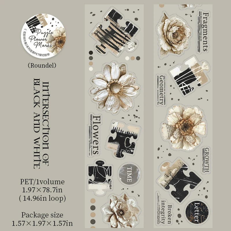 ruban décoratif multicolore fleurs puzzles adhésif vintage romantique scrapbook papeterie art fleurs imprimées