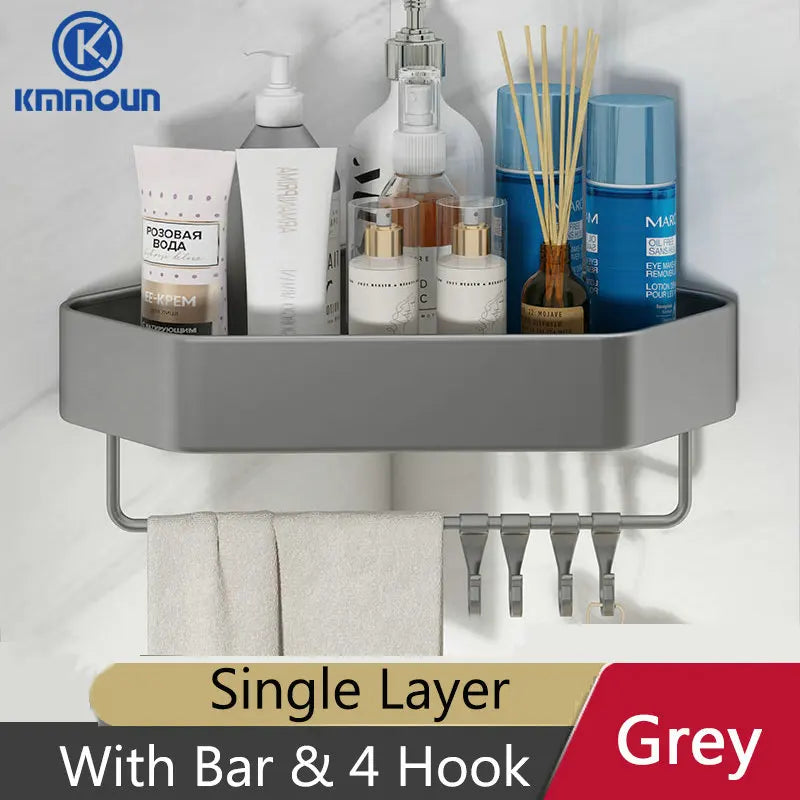 étagère d'angle aluminium noir mat salle bain moderne étagère gris mat salle douche clips