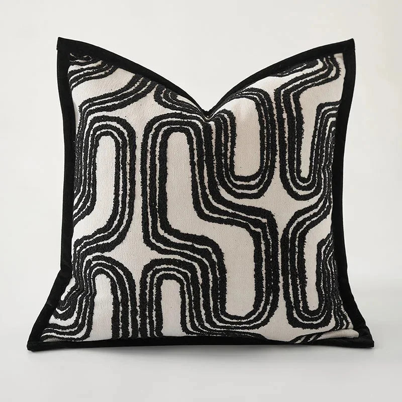 coussin carré géométrique noir blanc beige contemporain canapé chaise lit voiture remplissage optionnel