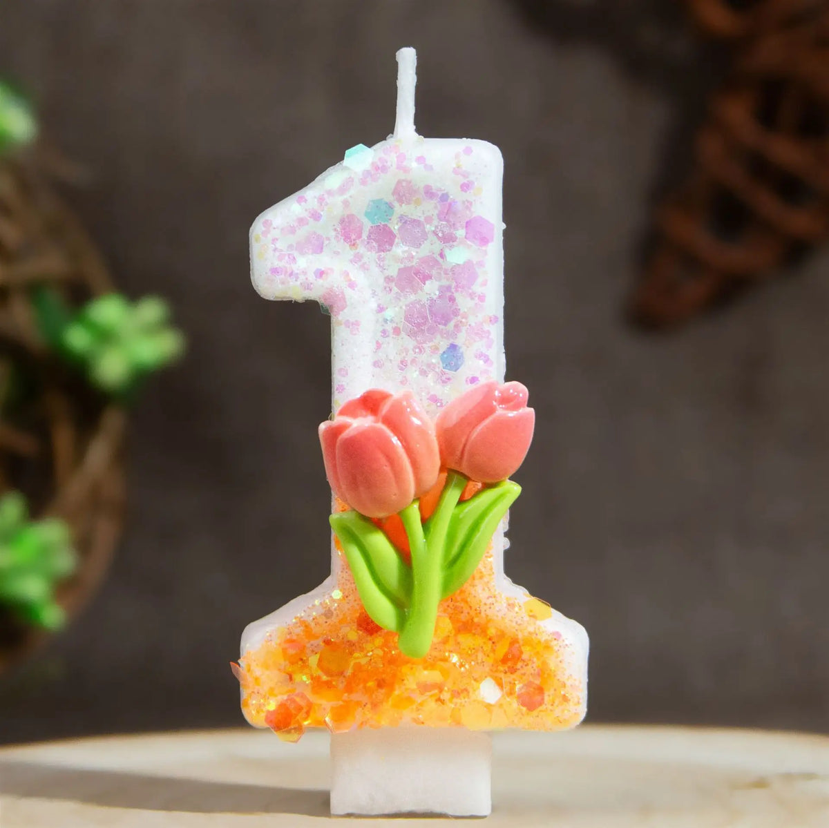 bougies anniversaire numérotées fleurs paillettes multicolores décoratives festives blanc rose vert orange