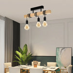 suspension lumineuse industrielle moderne bois naturel noir ampoules e27 clips métalliques chambre salon étude