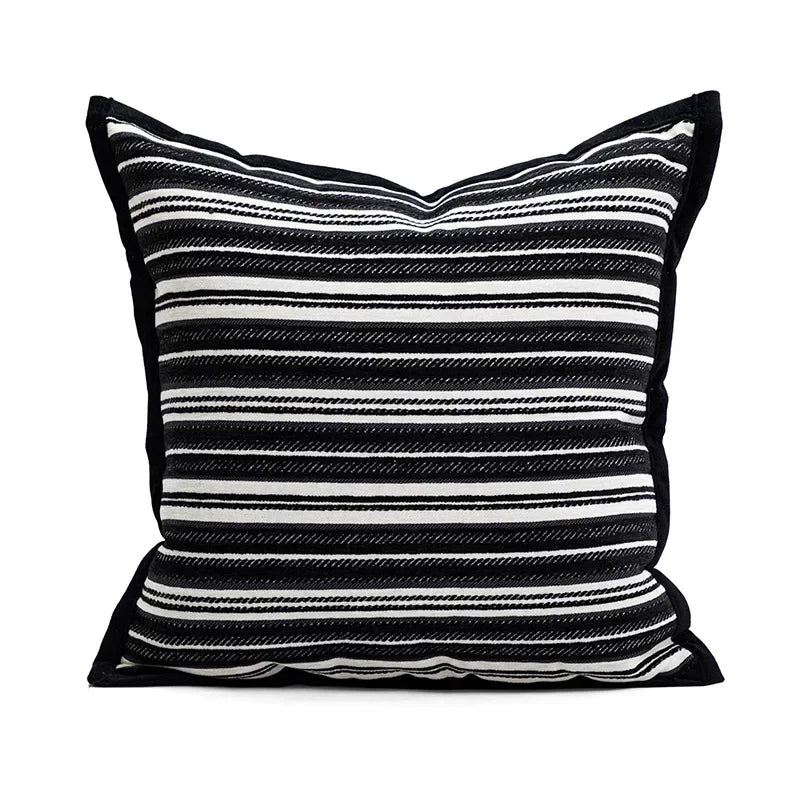 housse coussin décorative carrée motif noir blanc moderne canapé salon maison