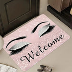 tapis d'entrée moderne yeux poupée welcome chiens os noir roseclair blanc