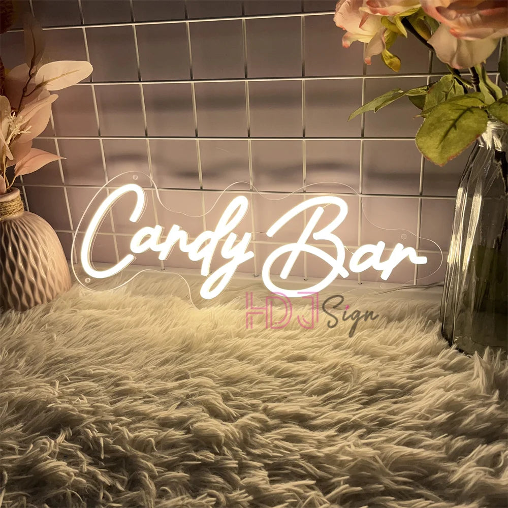 enseigne lumineuse néon Candy Bar blanc décoration chambre enfants mur opaque moderne