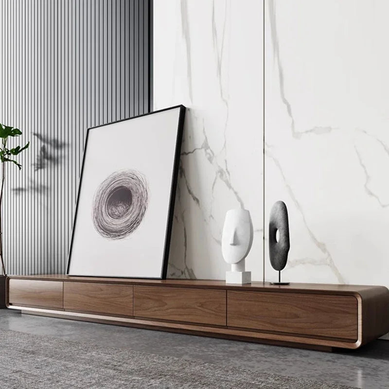 meuble tv long bois marron foncé moderne salon nordique bois naturel