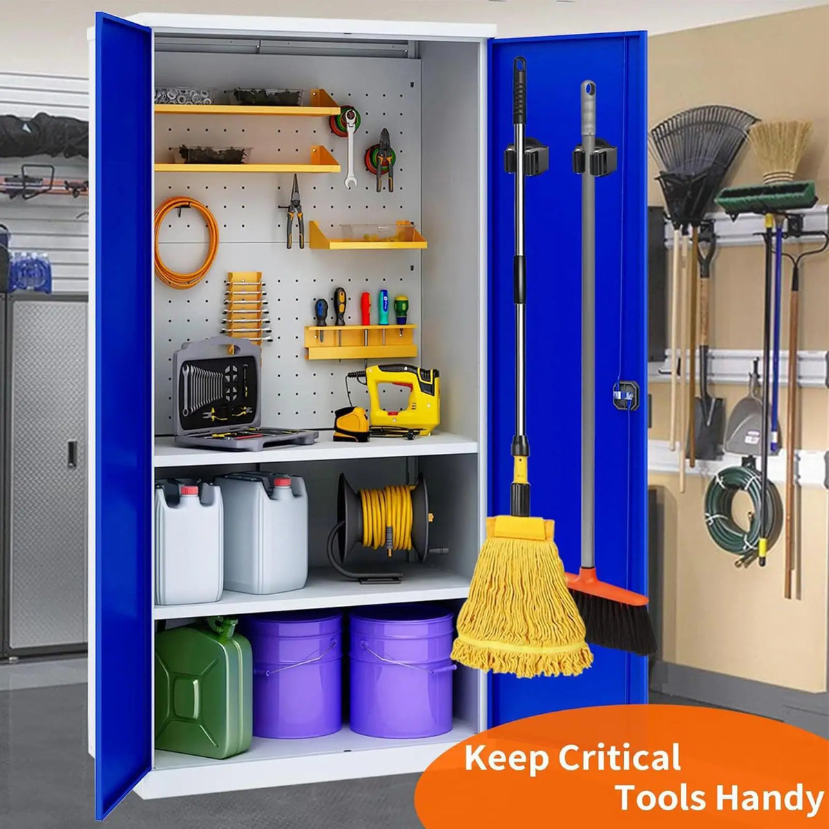 support murale outils jardin balai serpillière aimant fixe pince mobile garage atelier rangement utilitaire