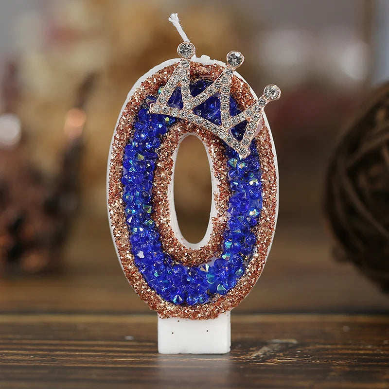 bougies forme chiffre anniversaire blanches bleues strass dorés festives