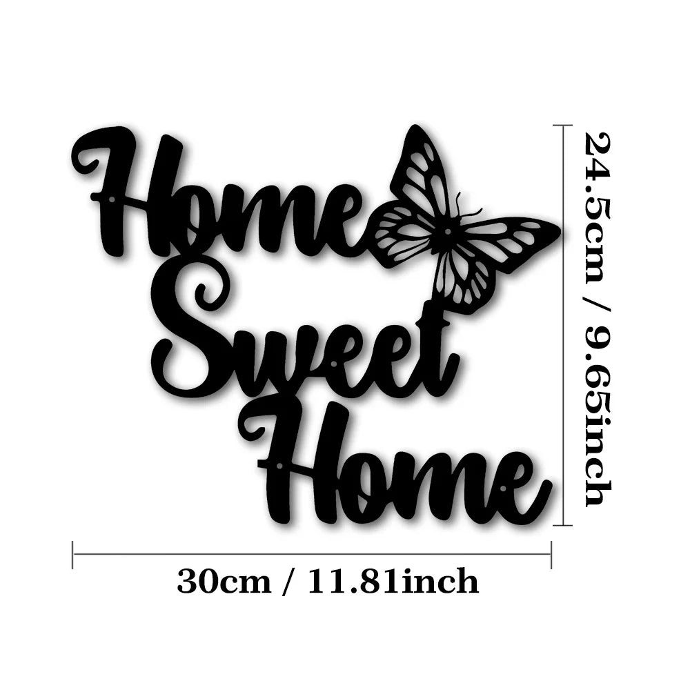 plaque décorative murale moderne lettres sweet papillon noires