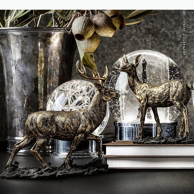 décoration bronze doré figurines cerfs texturées vieillies rustique vintage éléments maison