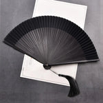 éventail traditionnel violetclair noir rouge vertpastel soie bambou rayures horizontales pompon