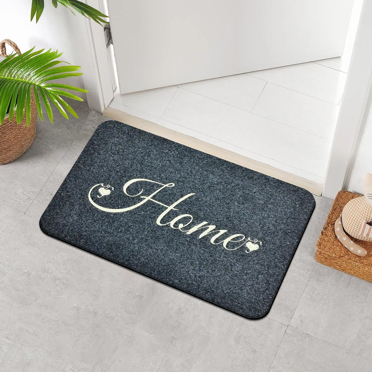 tapis d'entrée gris moderne antidérapant imperméable lettres stylisées coeur doré 60x40cm salon bain
