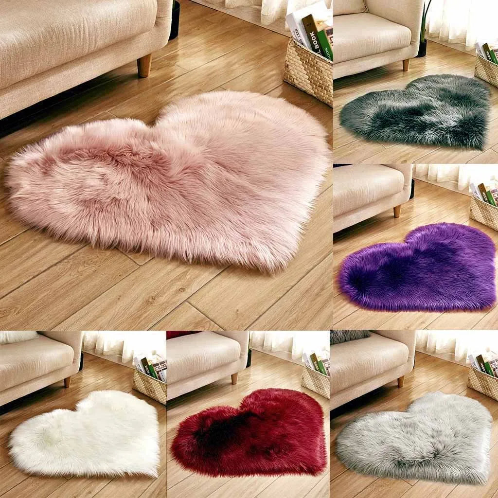 tapis forme cœur peluche fourrure synthétique rose violet gris blanc moderne doux