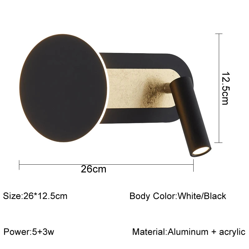 lampe murale moderne blanc noir éclairage circulaire faisceau lumineux minimaliste chambre salon