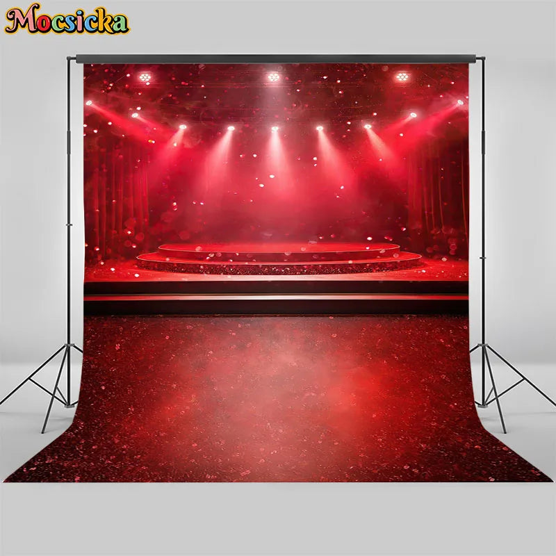 rideau scène rouge étoiles brillant clips anniversaire baby shower moderne glamour photo fondo vinyl