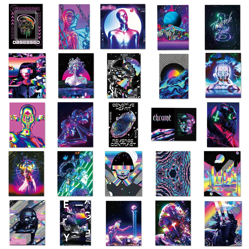 stickers moderne futuriste abstraits géométriques holographiques adhésifs variés textes cure obsessed cœur sensible