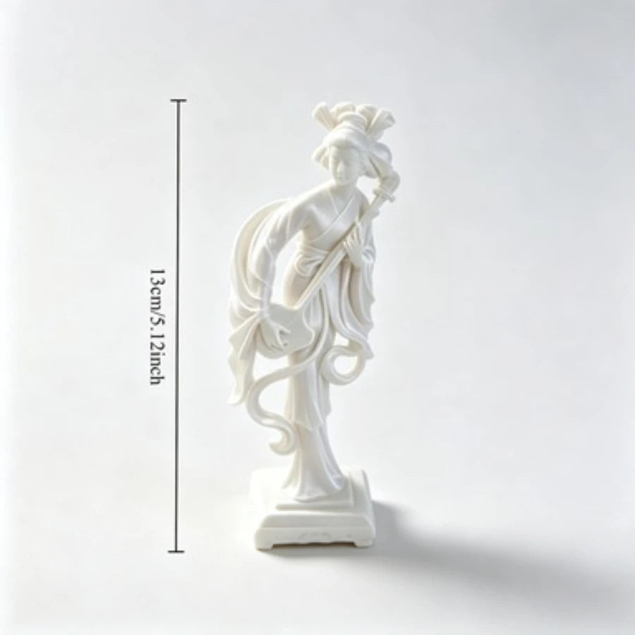 statue geisha blanche sculpture zen decoration intérieure artisanale ornement blanc plastique classique 13cm