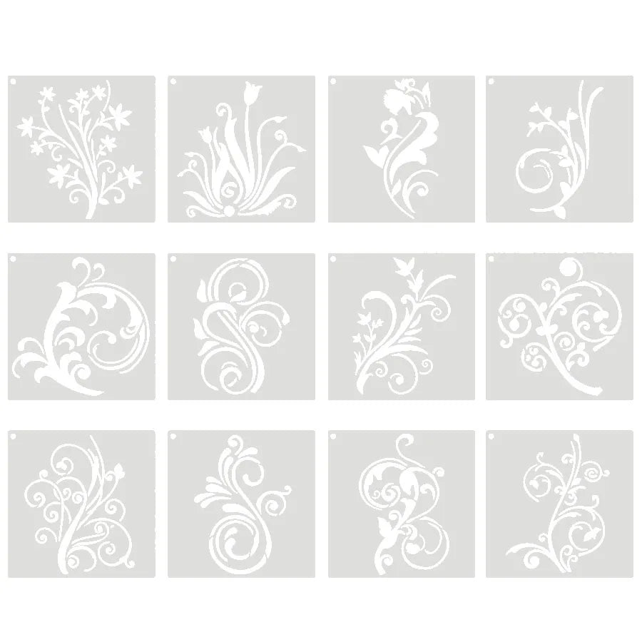 stencils peinture motifs floraux abstraits feuilles branches modernes artisanaux clips poignée zip