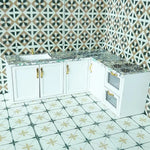 carreaux sol mur résine bleu blanc vert beige géométrique moderne triangles fleurs