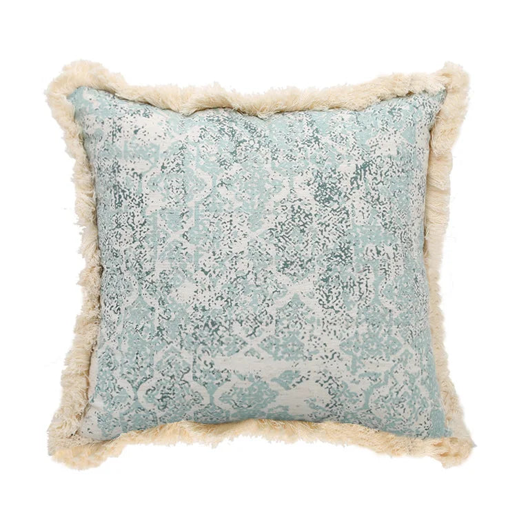 coussin imprimé géométrique boho chic bleu clair beige adhésif 45x45cm décoratif lit siège voiture