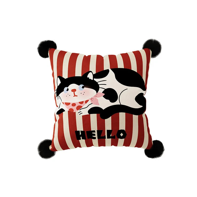 coussin housse chat noir foulard imprimé polyster rectangle décoration cartoon