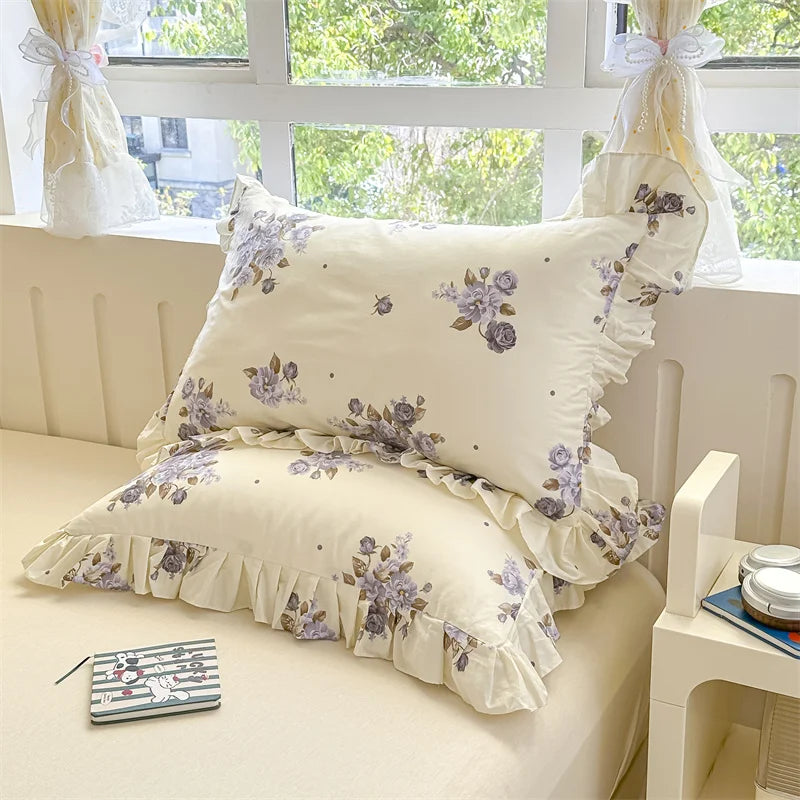 taies d'oreiller coton fleur vintage rose bleu beige romantique 48x74cm