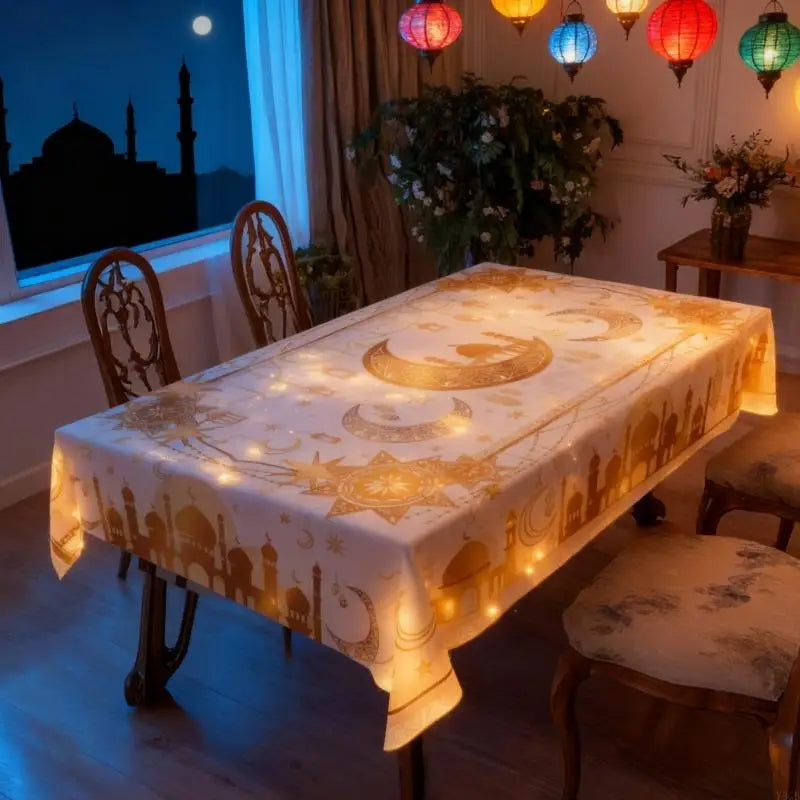 nappe polyester coton or blanc noire motifs islamiques classique adhésive noël grâce nouvel an