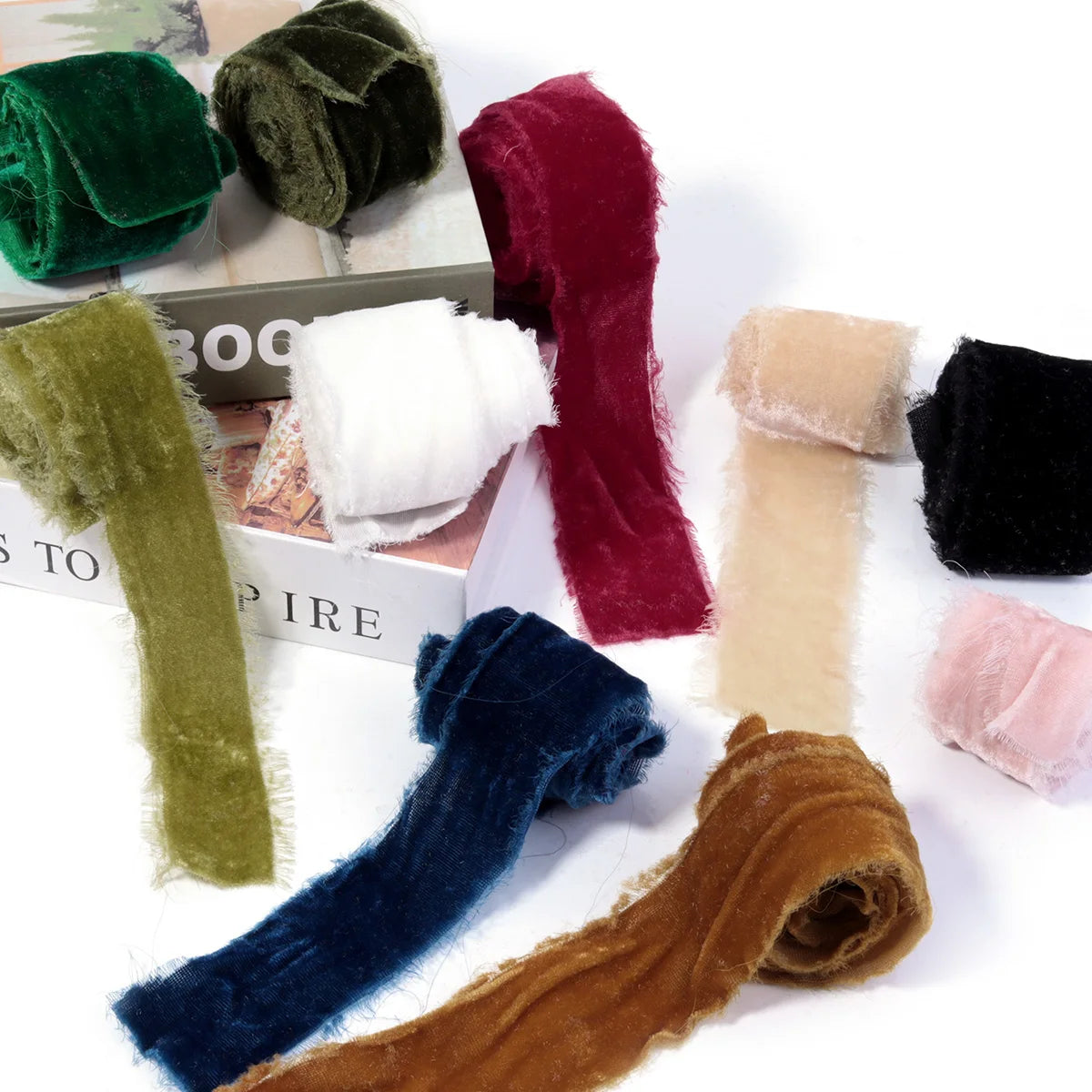rubans velours opaques classiques 4cm olive vert rouge blanc bleu marine pale emballage decoration