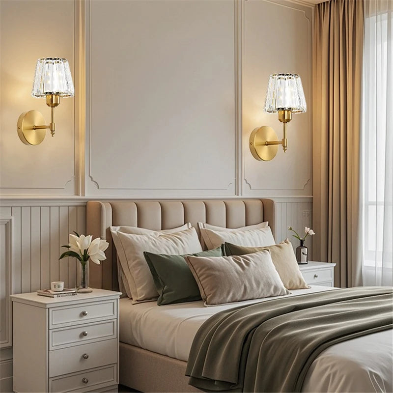 applique murale led moderne or cristal transparent chambre coucher entrée salle bain étude chambre