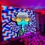 tapisserie pop art rayures ondulées motif floral bleu rouge jaune noir rectangle lavable machine
