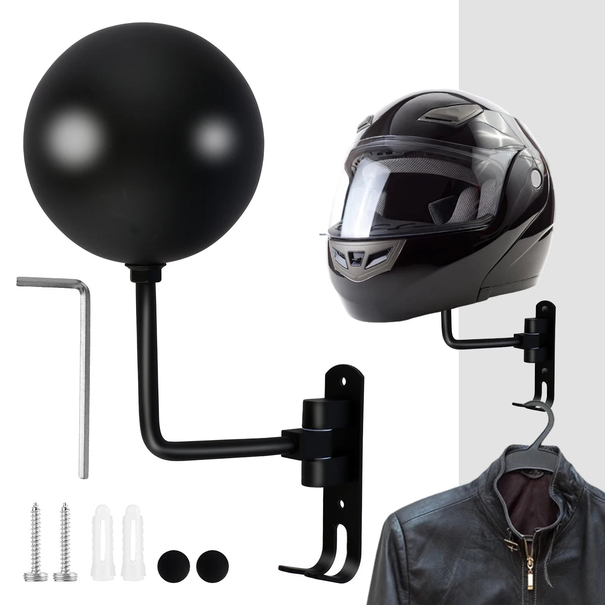support mural casque moto vis rotation 180 double crochet acier inoxydable moderne