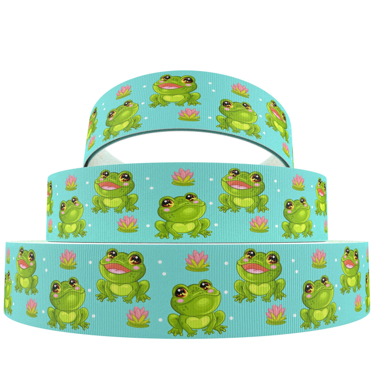 ruban gros grain polyester grenouille animaux fleurs coeurs vert bleu blanc imprimé emballage cadeaux