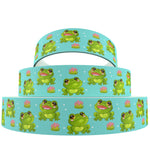 ruban gros grain polyester grenouille animaux fleurs coeurs vert bleu blanc imprimé emballage cadeaux