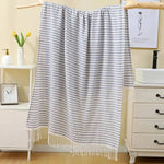 serviette bain coton polyester 100x180cm rayées franges moderne absorbante plage voyage