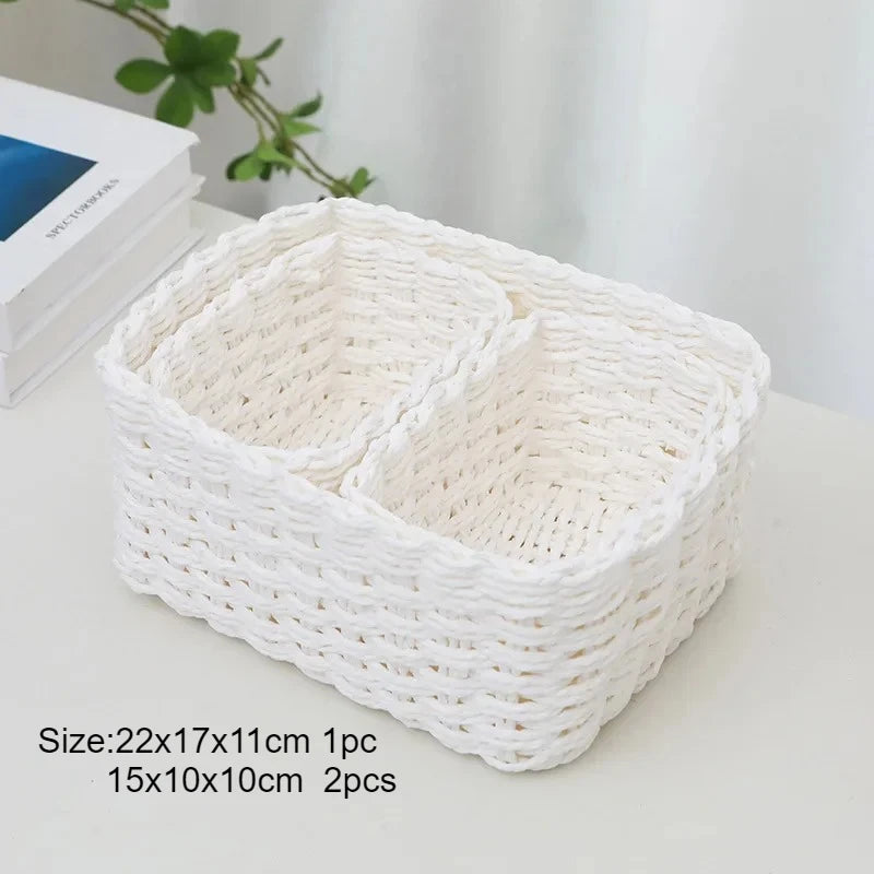 paniers rangement tissés rustiques blanc beige réutilisables stockage organisation