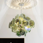 suspension lumineuse moderne rose verte verre transparent chaîne métallique 65cm 65cm