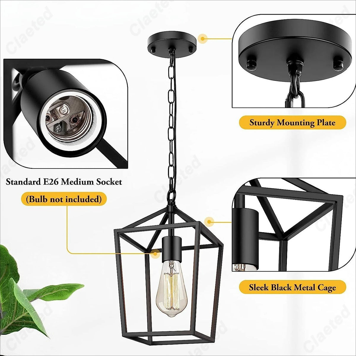 luminaire suspendu industriel noir doré cage métallique ampoule filament visible chambre salon