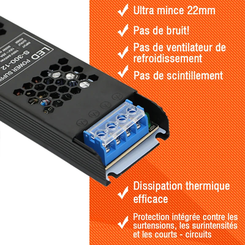 alimentation led 12v 24v 60w 100w 150w 200w 300w 400w noir moderne