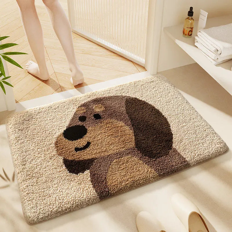 tapis bain antidérapant polyester shiba inu enfant moderne blanc bleu orange