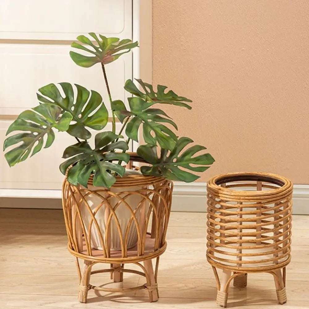 cache pot tressé rustique bohème naturel grande petite fleur verte support plante maison jardin