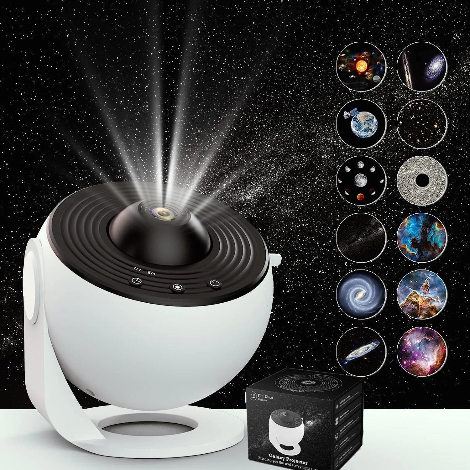 Projecteur galaxie rotatif 360° orange sur fond noir