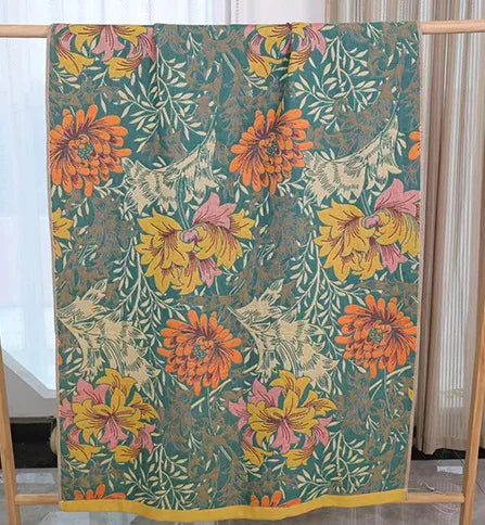 serviette bain coton fleur motif floral séchage rapide absorption eau oriental traditionnel vert beige