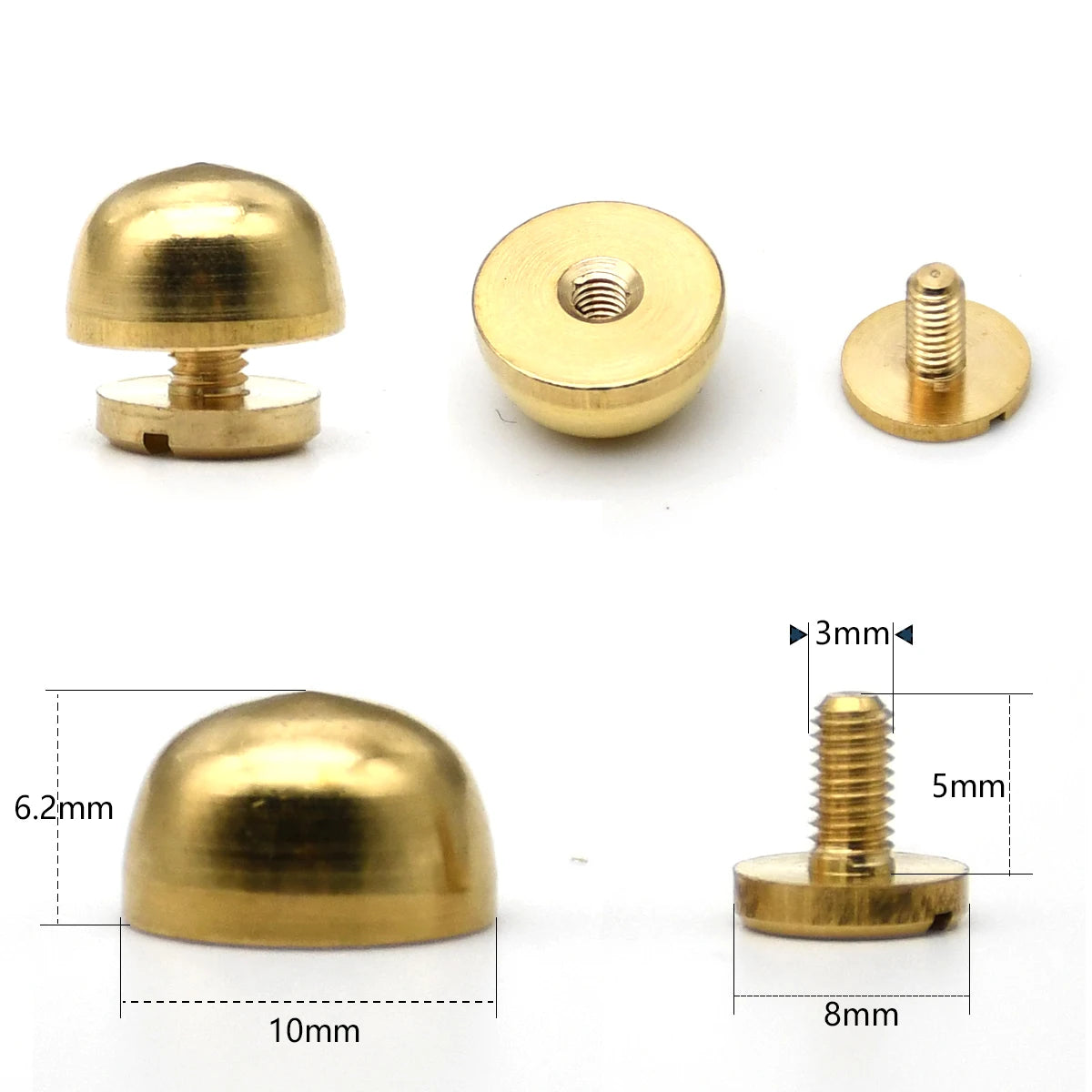 boutons cuir dorés classiques vis lisses sacs main maroquinerie 10x6mm 12x7mm