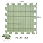 tapis découpe mousse jaune vert gris grille imprimée utilitaire échantillons crochet épingles pinces couture