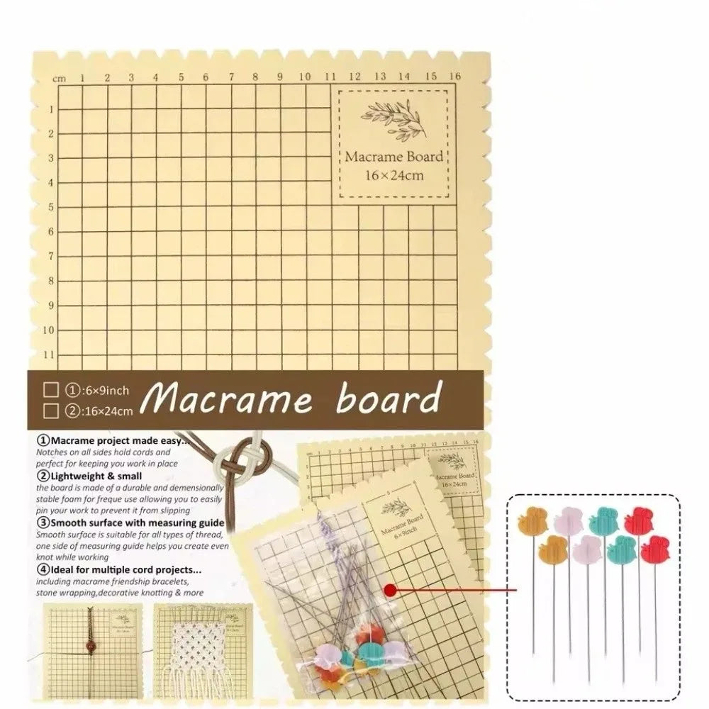 kit bricolage macramé planche mousse fils colorés épingles fleurs loisirs créatifs nœuds