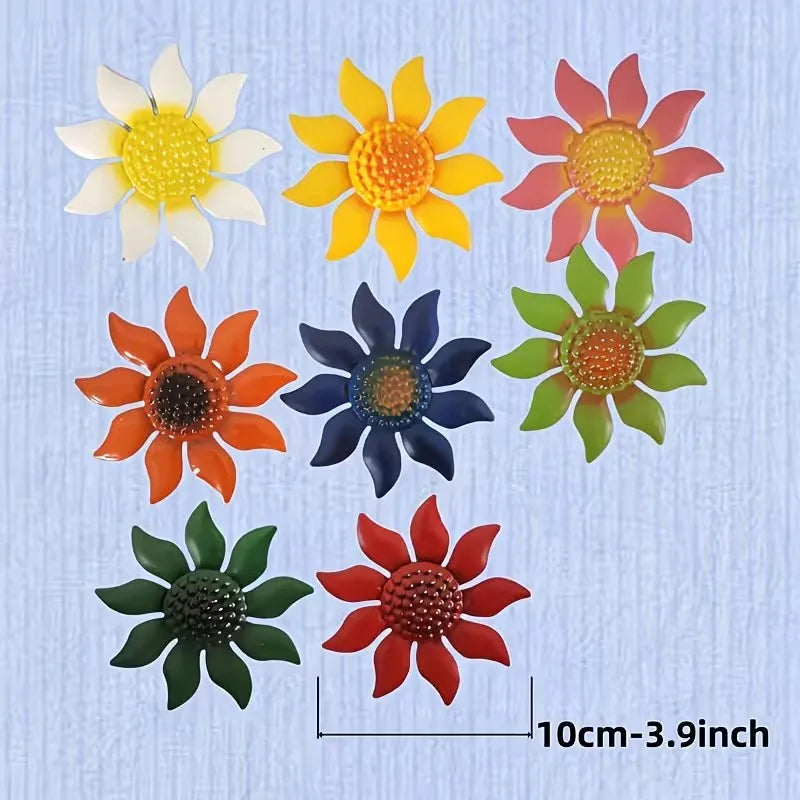 décorations murales métal fleurs tournesols colorées champêtre fixations oeilletsextérieur jardin cloisons artistiques