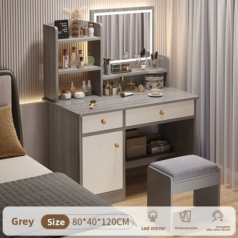 maquillage blanc moderne tabouret miroir led boites rangement texture bois