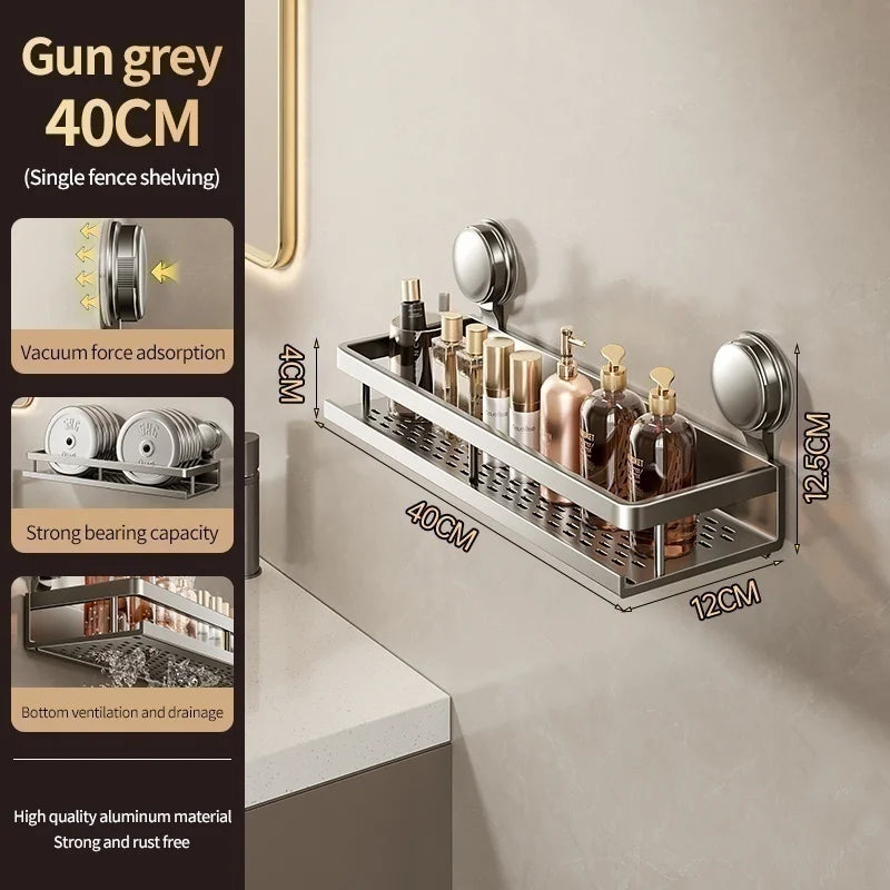 étagère murale perforée moderne adhésif gris miroir porte serviette accessoires rangement salle bain