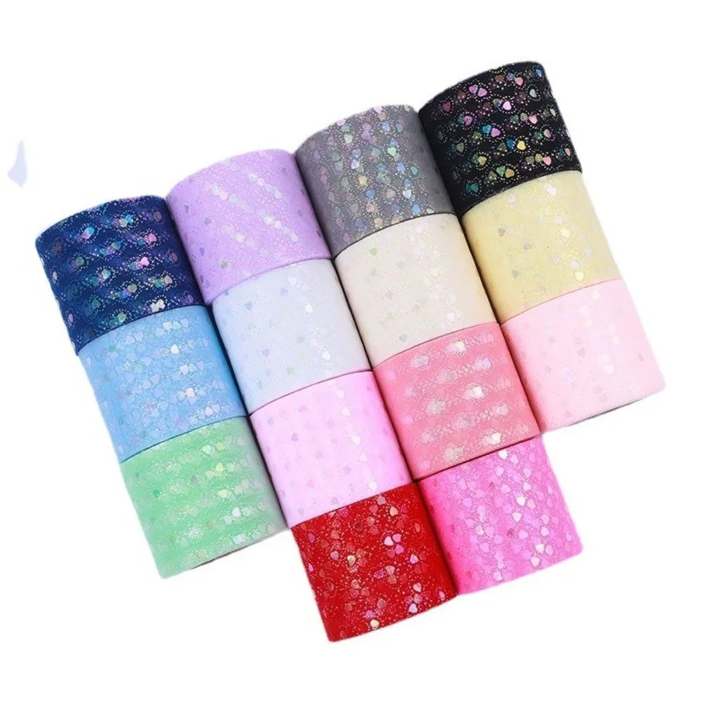 ruban tulle coeurs multicolores 6cm violet noir bleu rose opacité élégant emballage cadeau