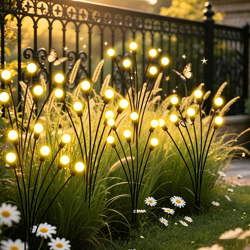 guirlande lumineuse solaire moderne boules lumineuses motifs floraux noir blanc jaune doré