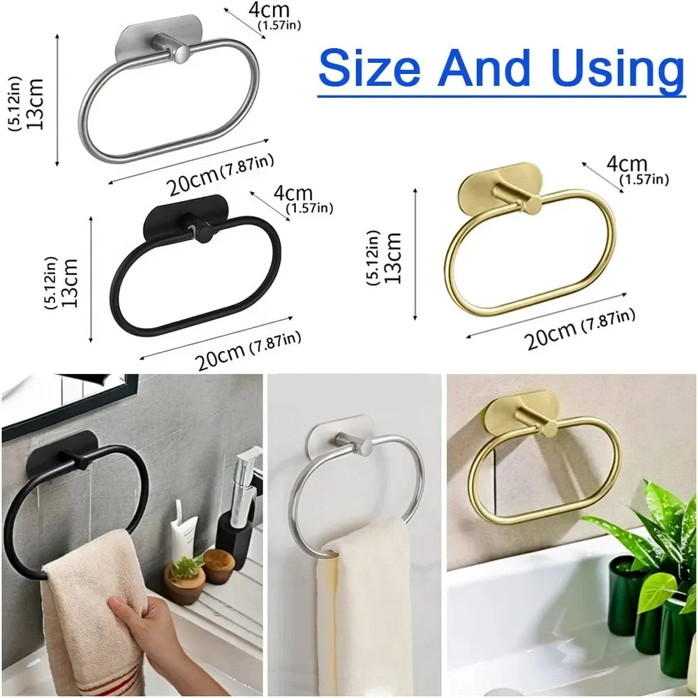 porte serviettes mural adhésif noir moderne minimaliste acier inoxydable lisse brillant salle bain cuisine